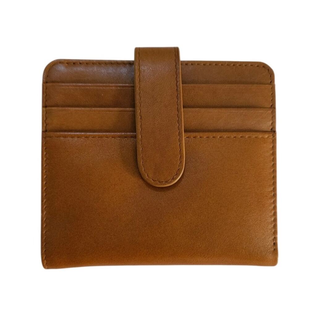 New York Leather Bifold Wallet RFID Blocking Cognac Brown ID Window Card Case